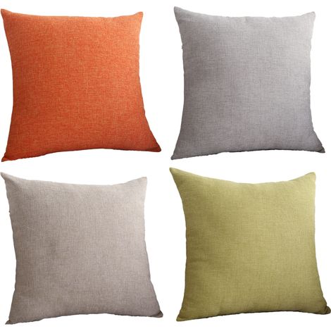 Quatre taies d'oreiller unies en lin, idéales pour les coussins de salon et de dossier. (1/4)