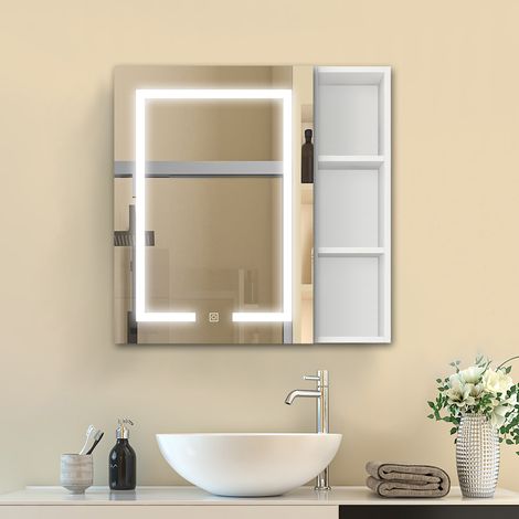 Hängeschrank Wandschrank Spiegelschrank Badschrank Badezimmerschrank Bad mit LED 70x70cm (1/5)
