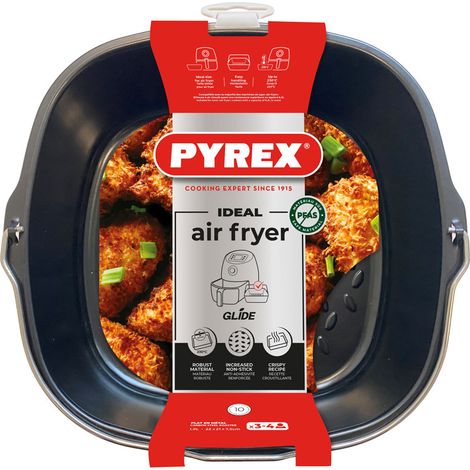 Panier en métal carré pour airfryer – 22 x 21 x 7 cm – Compatible lave-vaisselle – Cuisson uniforme et croustillante – Pyrex