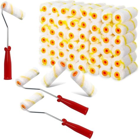 Lot de 60 Rouleau Peinture, Longueur 10cm Petit Rouleau Peinture avec 3 x Longueur 30cm Manche, Mini Rouleaux Peintures pour Rénovation et Travaux de Peinture (1/5)