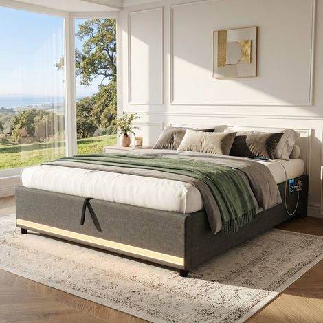 Audreamy Terra Ottoman Bed Grey Linen King (1/5)