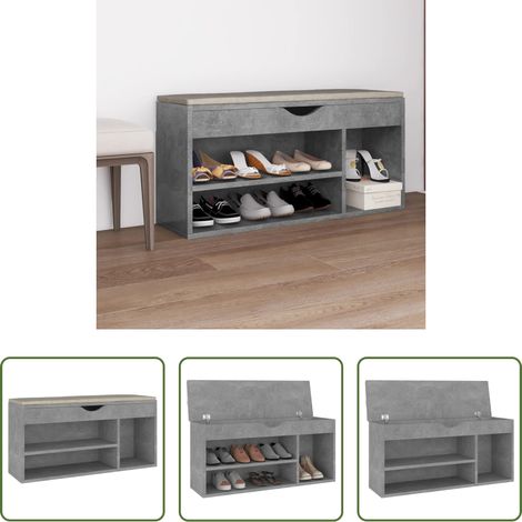 Schuhorganizer - Schuhbank mit Kissen Betongrau 104x30x49 cm Holzwerkstoff (1/5)