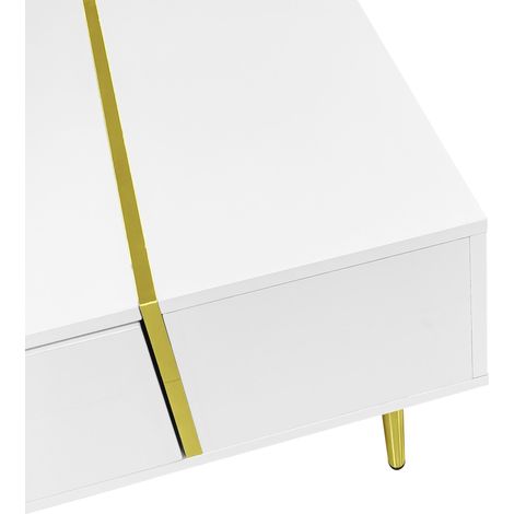 Ensemble meuble TV et table basse blanc laqué avec accents dorés, MDF, 170x35x46 cm / 100x60x41,5 cm (1/5)
