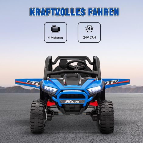 UTV électrique pour enfants, vitesse 5-7 km/h, deux places, télécommande, avec musique et lumières, autonomie de la batterie 1 heure, bleu. (1/5)