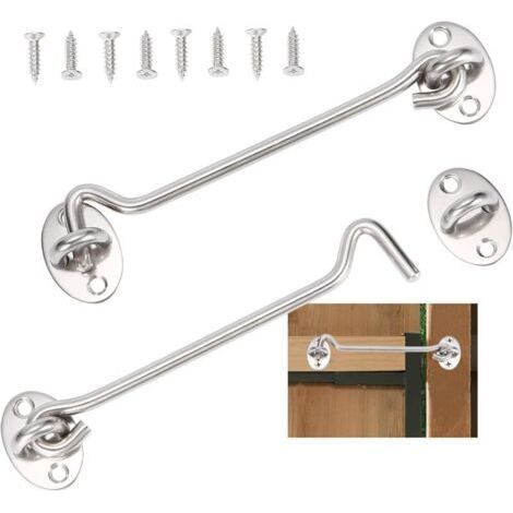 Türhaken-Set, Türverriegelungshaken, Türhaken mit Schloss aus silberfarbenem Edelstahl, inklusive Befestigungsschrauben, für Fenster, Scheunentüren, Schuppentüren, Garagentore (15 cm) (1/4)