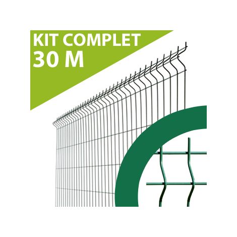 Cloture & Jardin – Kit grillage rigide vert 30m – Acier thermolaqué – Maille 200 x 55 mm – Hauteur 1,23 m – Garantie 10 ans (1/4)