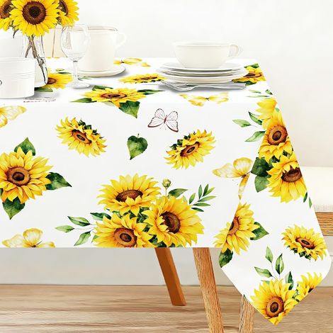 Nappe de table rectangulaire imperméable en polyester jaune pour cuisine, salle à manger, pique-nique, jardin, fête, 152,4 x 228,6 cm (1/5)