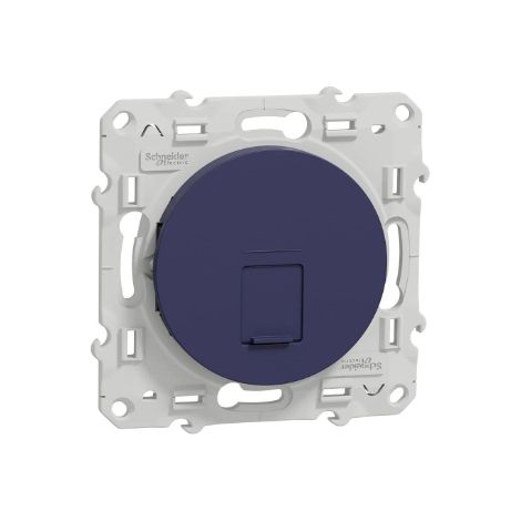 Prise RJ45 CAT6A STP bleu cobalt grade 3 (multimedia) encastré avec support (sans plaque) Odace