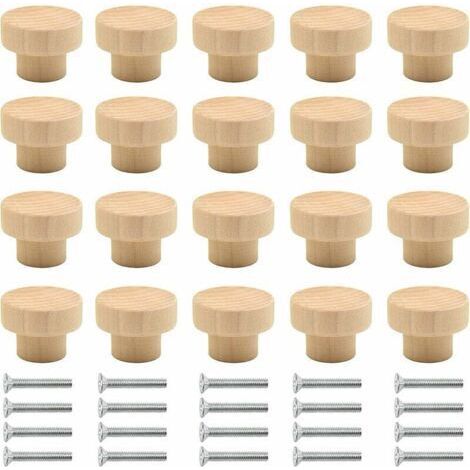 Lot de 20 boutons de meubles en bois, boutons d'armoire, boutons de tiroir, boutons en bois, poignées en bois, poignées de meubles, poignées d'armoire pour armoires, tiroirs, commodes, meubles, (1/5)