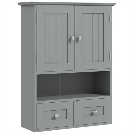 Meuble de salle de bain mural MDF gris avec rangement complet (1/5)