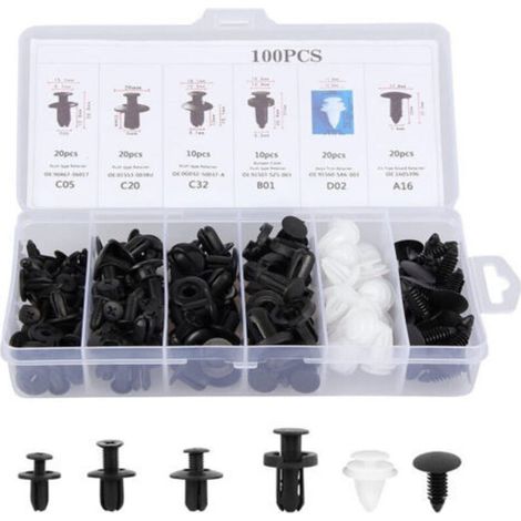 Kit 100pcs Rivets Plastique Clip Vis Pour Voiture Intérieur Porte Panneau Pare-chocs (1/5)