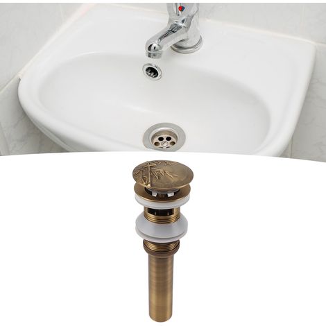 Tapón de desagüe emergente para lavabos de diseño vintage con estampado de plantas de cobre y rebosadero para un rápido drenaje del agua, apto para lavabos de baño o lavabos de encimera. (1/5)
