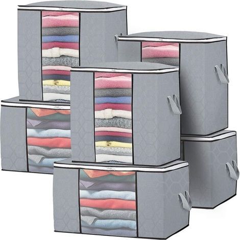 Lot de 6 Sac de Rangement Grande Rangement pour Couette avec Fenêtre Transparent et fermeture éclair Sacs à Vêtements Pliables pour Housse Couette V (1/5)