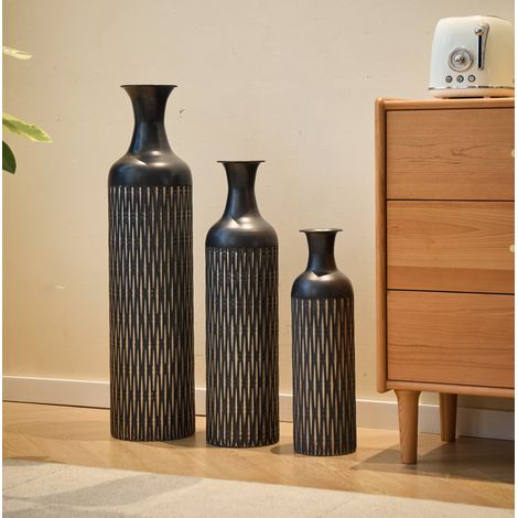 Set di 3 vasi da terra in metallo nero, 50/66/83 cm, decorazione per soggiorno, non impermeabili (1/5)