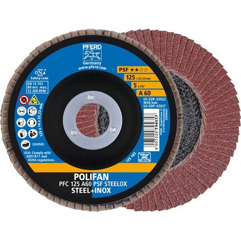 PFERD Disco de láminas POLIFAN A PSF STEELOX Ø 125 mm grano A-60 cónico - 67746125 (1/3)