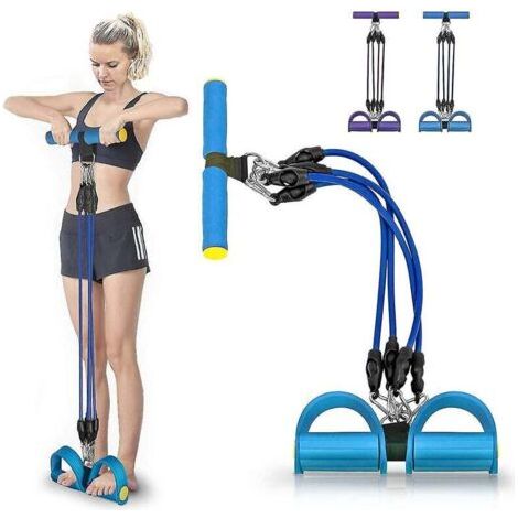 Bande de résistance à pédale - 4 tubes latex naturel + pédales - Équipement fitness pour bras/dos/jambes - Yoga et musculation - Sportifs et amateurs