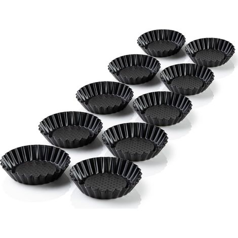 10 Moules à tartelettes, Antiadhésif, Acier carbone, Diamètre 11 cm, Pâtisserie maison (1/5)
