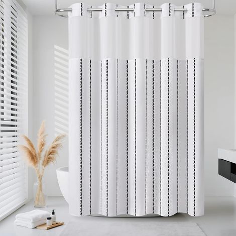 Rideau de douche sans crochet, rideau de douche épais et résistant à rayures en polyester avec fenêtre sur le dessus en maille, style bohème imperméable pour salle de bain, 190,5 x 182,9 cm (L x l) (1/5)