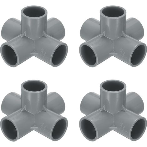 4Pièces Raccord PVC À 5 Voies 1" Coude Connecteur Tuyau Grade Construction Meubles Couplage Tuyau À 90 Degrés Raccords Coude pour Égout Plomberie Drain Approvisionnement, Gris (1/5)