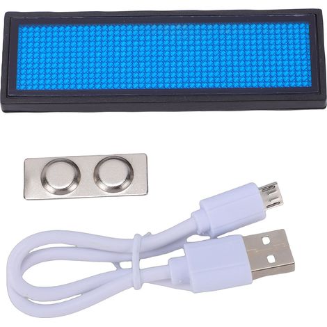 Étiquette de nom LED 12x48 pixels, badge bleu rechargeable programmable, mini panneau défilant pour exposition, salon commercial, fête, discothèque, hôtel (1/5)