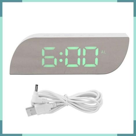 Digitale LED-Uhr, 12-/24-Stunden-Anzeige, einstellbare Helligkeit, Freizeitwecker, wiederaufladbar, grün (1/5)
