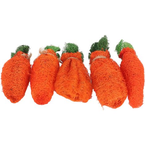 Jouets à mâcher en luffa et carotte pour lapins, hamsters et cobayes. Résistants aux morsures et aux frottements. (1/5)
