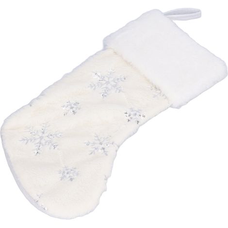 Pendentif chaussette de Noël en polyester avec broderie motif flocon de neige, décoration pour sapin de Noël argentée (1/5)