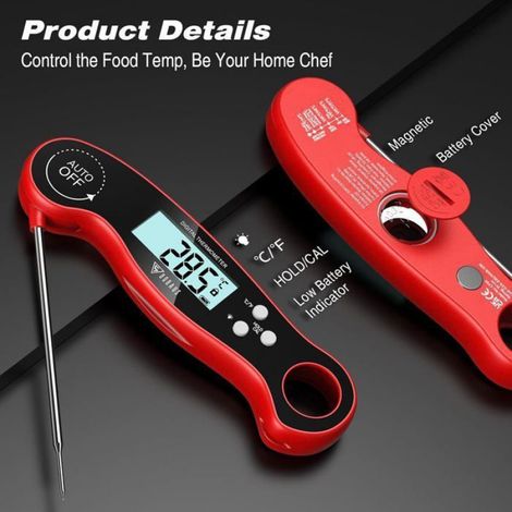 Thermomètre, sonde de gril de cuisine pliante en acier inoxydable, thermomètre électronique à viande (1/4)