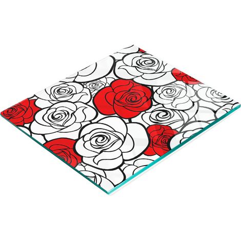 Tabla de cocina de vidrio templado duradera y elegante con estampado de rosas, 60x52 cm. (1/5)