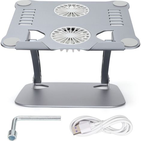Support d'ordinateur portable en alliage d'aluminium avec 2 ventilateurs, pliable et réglable pour PC de 10 à 17,3 pouces, gris foncé (1/5)