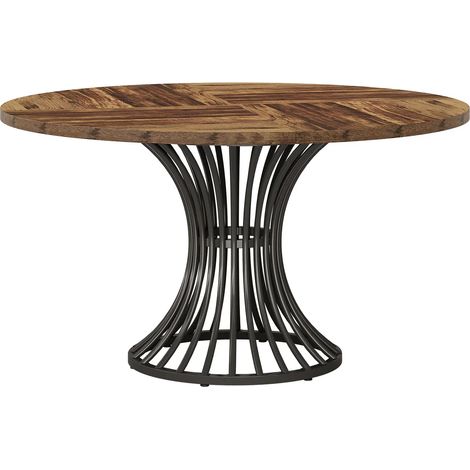 Tavolo da pranzo rotondo in MDF e metallo, 119 cm, marrone rustico e nero, per 6 persone (1/5)