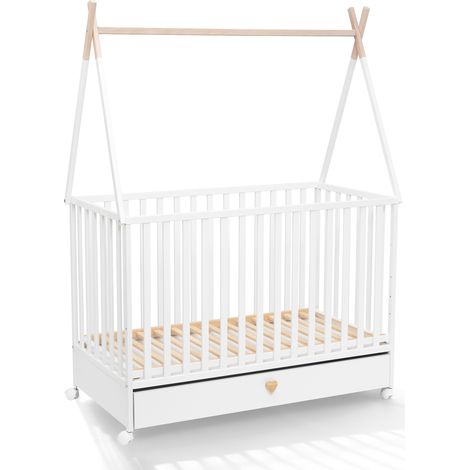 Cama infantil blanca 2 en 1 con cajón, cama de madera de 120x60 cm + ruedas Cama infantil blanca 2 en 1 con cajón, cama de madera de 120x60 cm + ruedas (1/5)