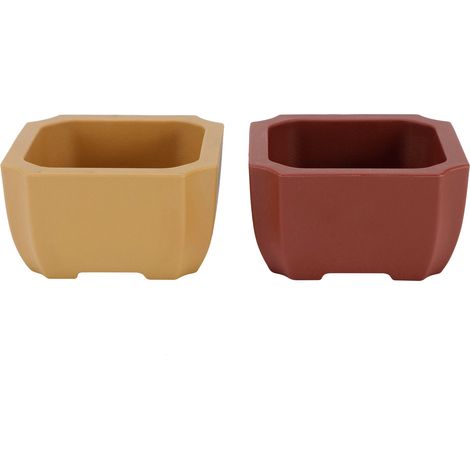 2 mini pots de fleurs carrés, pots de fleurs en PU imitation terre cuite rouge ultra résistants aux chocs (1/5)