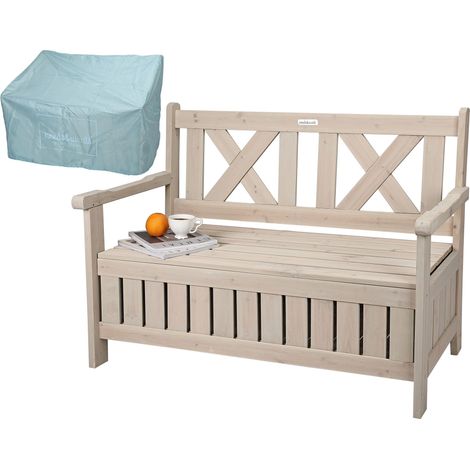 needs&wants® Gartenbank Holz wetterfest mit Stauraum und Abdeckung, 2-Sitzer Truhenbank Holzbank klassisch, Parkbank Sitzbank massiv Garten Outdoor mit Truhe, Naturholz Massivholz, grau-beige