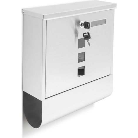 Relaxdays Stainless Steel Wall-Mounted Mailbox Letterbox with Newspaper Holder and Lockable Letterbox, Viewing Windows (1/5)