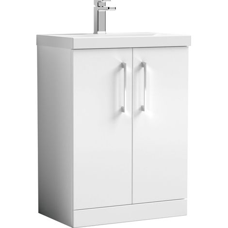 Balterley  Bathroom Floor Standing 2-Door Vanity Unit & Thin-Edge Basin, Gloss White, 600mm