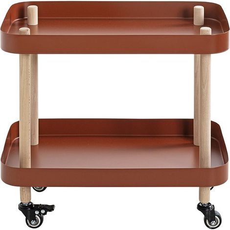Chariot de service, desserte en bois coloris naturel et métal rouge -longueur 50 x profondeur 30 x hauteur 47 cm (1/5)