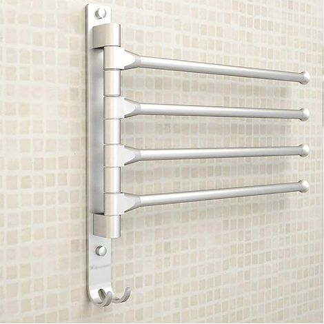 Wall Mounted Towel Rack in Aluminum Space with 4 Bars 180° Rotating Towel Dryer for Bathroom Kitchen Sink 33 x 33 with Hook (4 Hits)- (1/5)
