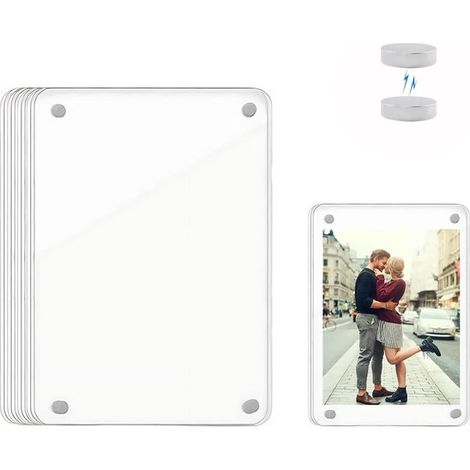 4 marcos de fotos magnéticos de acrílico para refrigerador，pantalla transparente para pared de fotos DIY，Incluye imanes fuertes，6x9 cm cada uno (1/5)