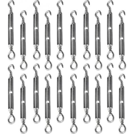 Lot de 20 tendeurs de fil réglables en acier inoxydable - Crochet et oeillet - M4 - (1/4)