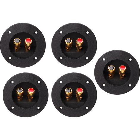 Lot de 5 borniers stéréo 2 voies pour haut-parleurs, avec bornes de connexion doubles, pour voiture, camping-car ou yacht. (1/5)