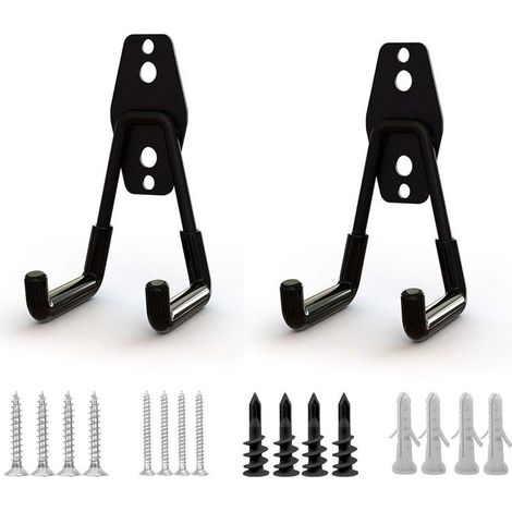 2 noir Crochets de Garage,Crochet de Rangement Acier Garage de Stockage Utilitaire Crochets Porte Outils de Jardin Mural,Avec Revêtement Antidérapant pour L'organisation D'outils Lourds