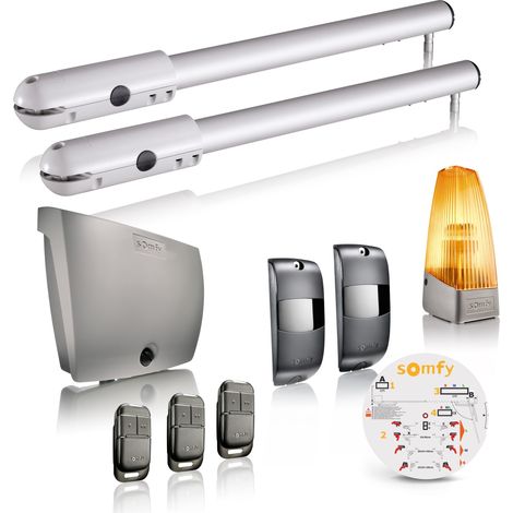 SOMFY 1241525 - Motorisation de portail battant à vérin SGS Essential RTS - Livrée avec 3 télécommandes Keypop, feu orange et photocellules