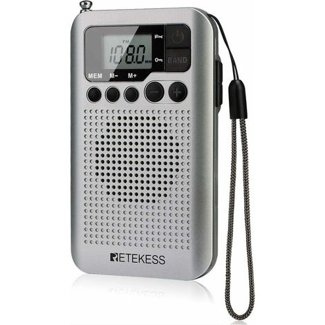 TR106 Mini Portable Radio, AM FM Pocket Radio, with Sleep Timer, Timing Boot, Button Lock, Small Radio Built-in Speaker, 3.5mm Headphone Jack (Silver) (1/5)