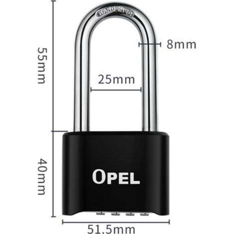 Cadenas Code 4 Chiffres, 52mm Cadenas Extérieur Etanche, Robuste et Antivol, 8mm Loquet Cadenas à CombinaisonNoir, faisceau long-50mm