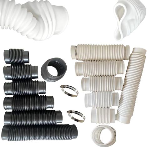 Tuyau en caoutchouc ondulé Ø 50 mm, Ø 75 mm, Ø 90 mm, Ø 110 mm, tuyau d'évacuation en PVC, raccord d'eau de pluie avec deux colliers de serrage, caoutchouc/silicone, caoutchouc noir (1/5)