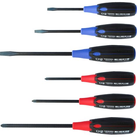 Jeu de 6 Tournevis Tête Plate et Cruciforme compatibles Jis/Iso/Din/Asme, Noire (1/4)