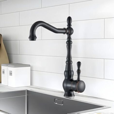 Mitigeur Évier Cuisine Noir Bec Orientable 360 Degrés Style Vintage