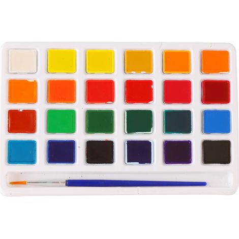 Aquarelle 24 couleurs, saturation élevée, vives et lumineuses, palette portable avec pinceau pour peinture (1/5)