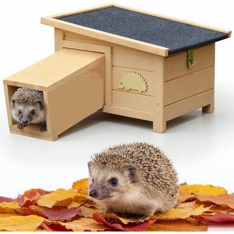 Abri Cabane Mangeoire Hérisson Refuge éxtérieur en bois massif Hibernation Hiver"Hugo"